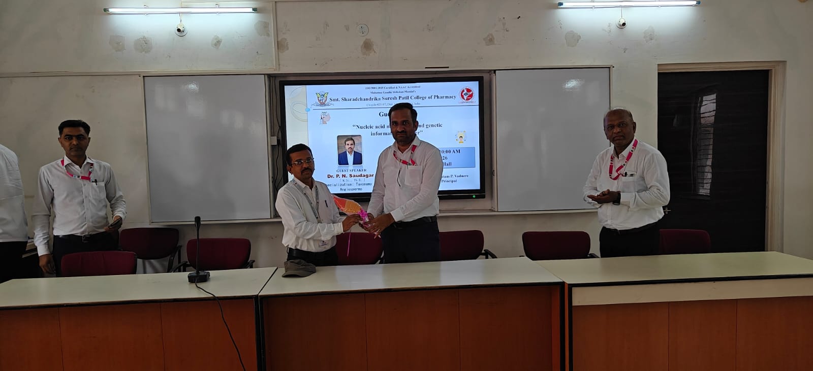 We are pleased to share that a Guest Lecture on “Nucleic Acid Metabolism and Genetic Information Transfer” was successfully conducted at Smt. Sharadchandrika Suresh Patil College of Pharmacy, Chopda o